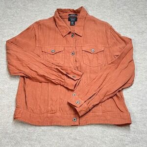Jones & Co Jones New York 100% Linen Flax Trucker Jacket Terracotta Orange XL
